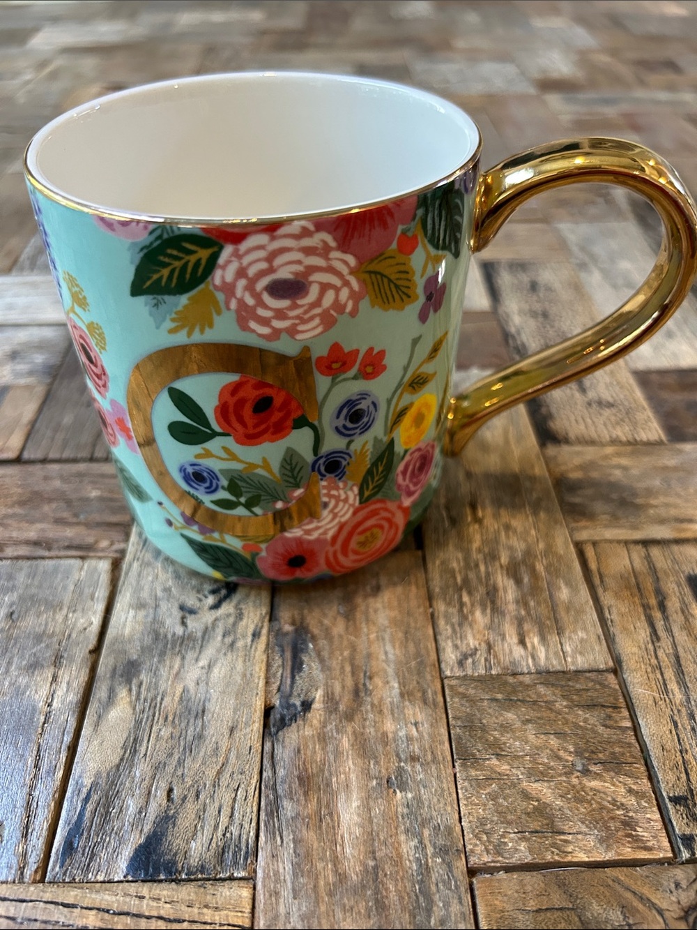 Anthropologie Garden Party Gold-Handle C Monogram Mug